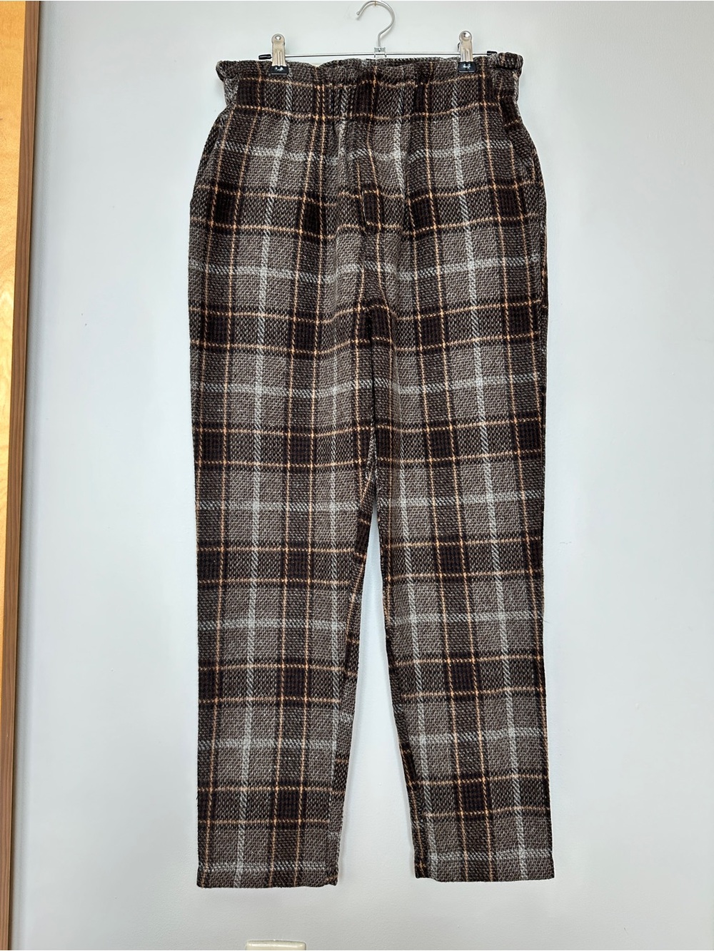 Lush Brown Gray Paper bag Plaid Straight-Leg Pants